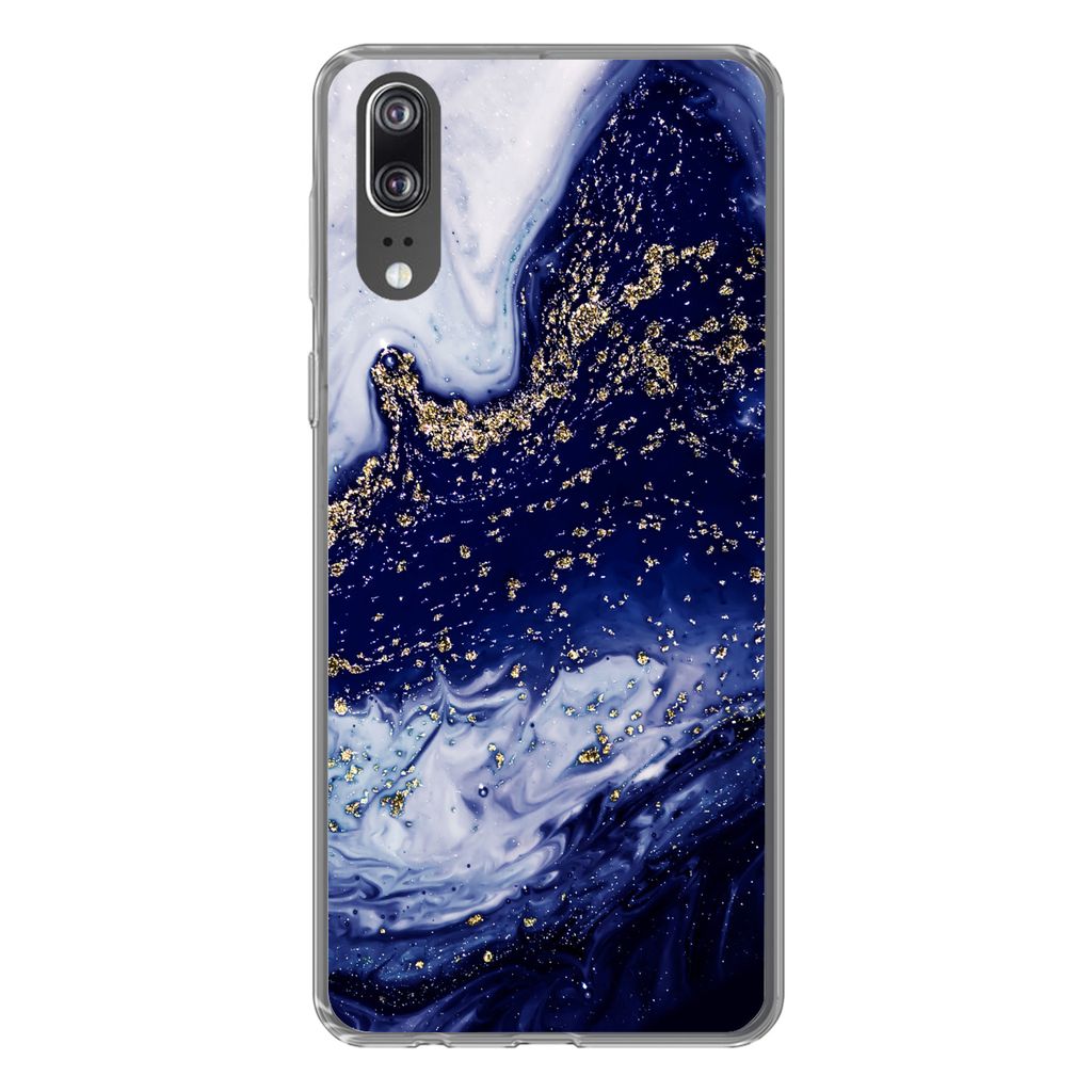 MuchoWow Handyhülle Schutzhülle Hülle für Huawei P20 Marmor - Gold - Natursteine Silikon Softcase Handy Hülle - Hardcover