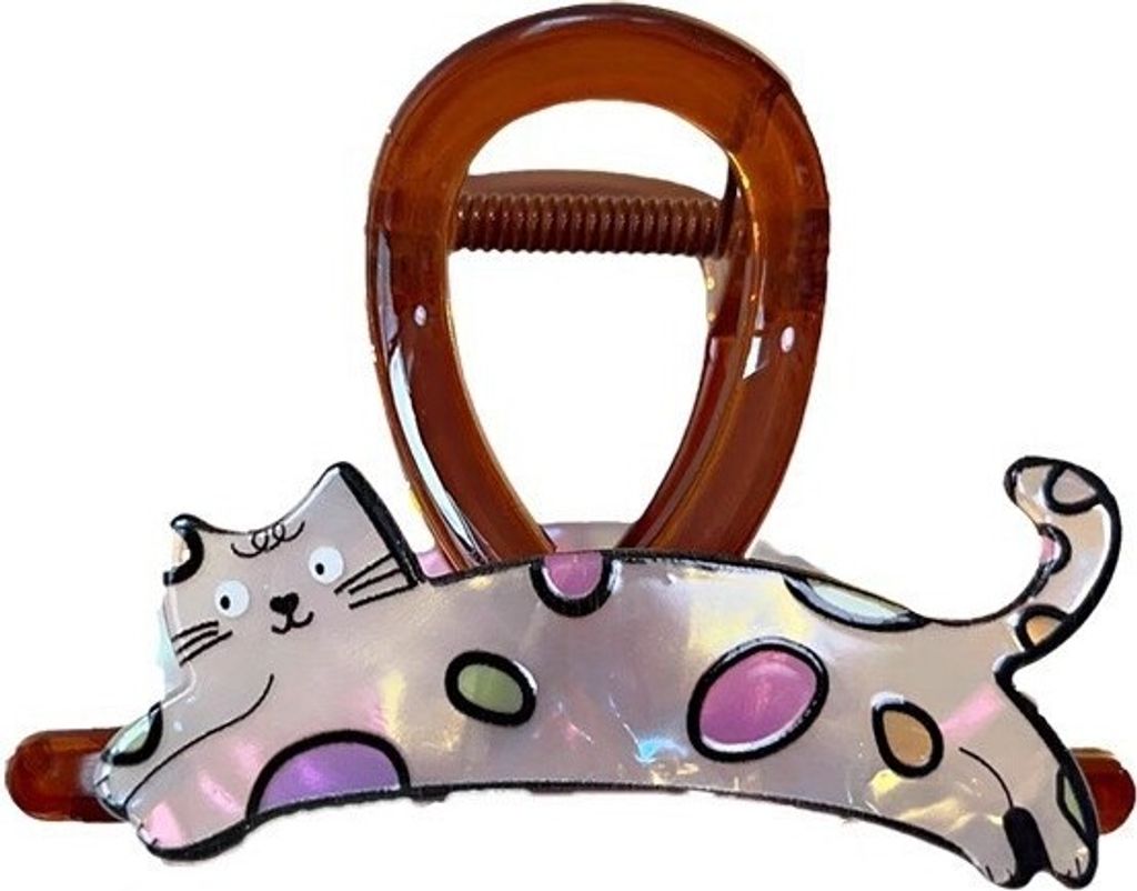 Haarspange braun XL Katze, Fisch Perle 8x6cm SP369