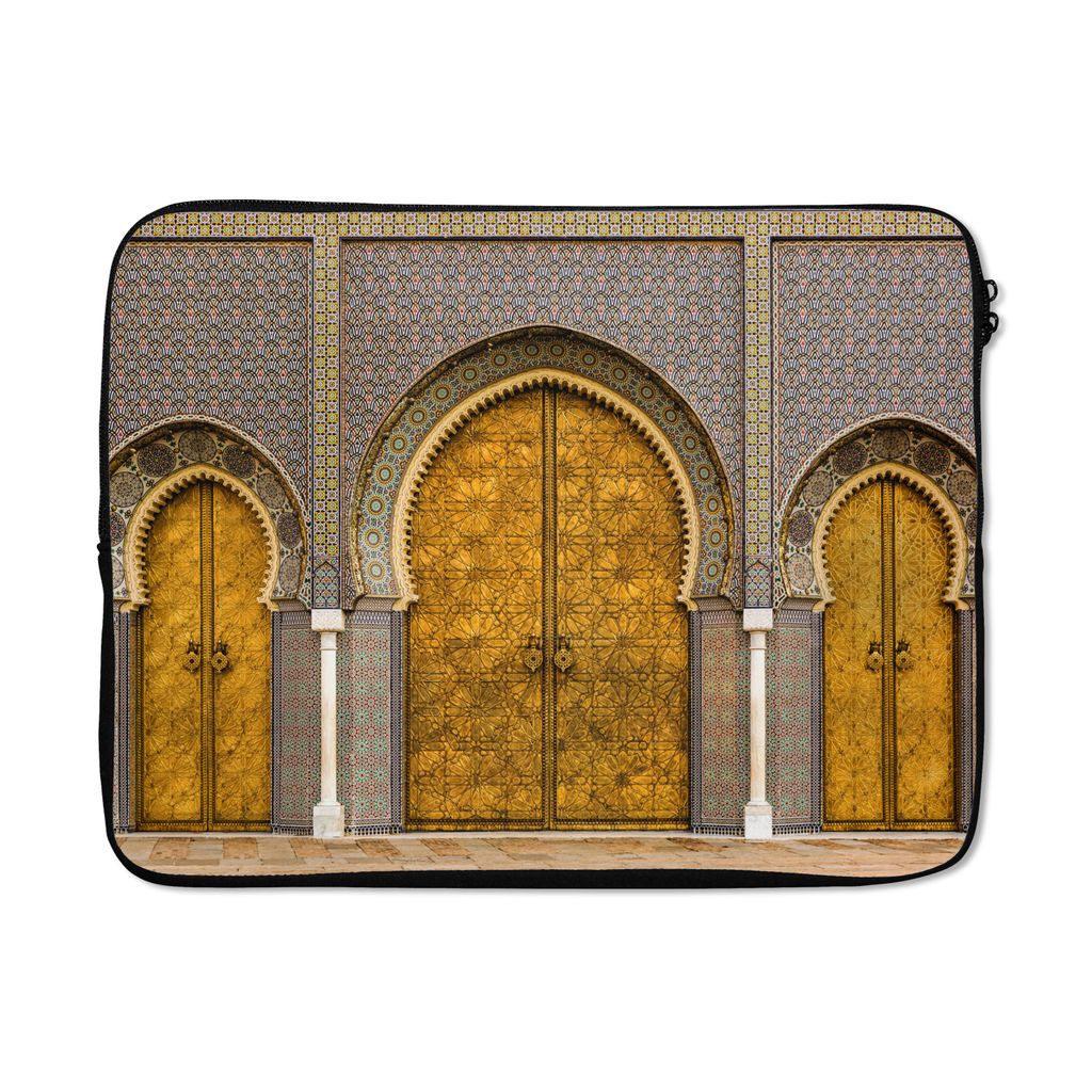MuchoWow Laptop Hülle 15 Zoll Türen - Architektur - Gold - Muster Laptoptasche - Laptoptasche - Sleeve - Rundum-Schutz