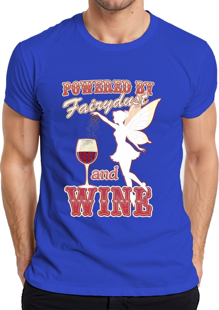 Powered by Fairydust and Wine Wein Glas Fee Karneval Fasching Herren T-Shirt, Blau, M