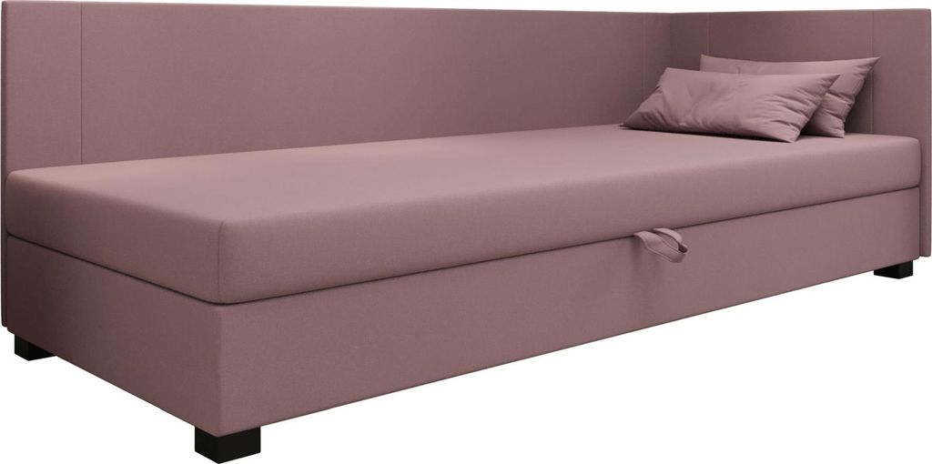 AURA SOFA Boxspringbett ULO PLUS 100x195 Komplett-Set mit Bonell Matratze, Polsterbett mit Bettkästen - Rosa, SAWANA 61