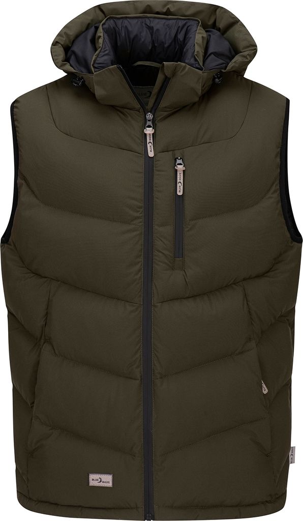 Blue Wave Herren Steppweste Jasper - Weste gesteppt mit abnehmbarer Kapuze in Oliv Größe 6XL