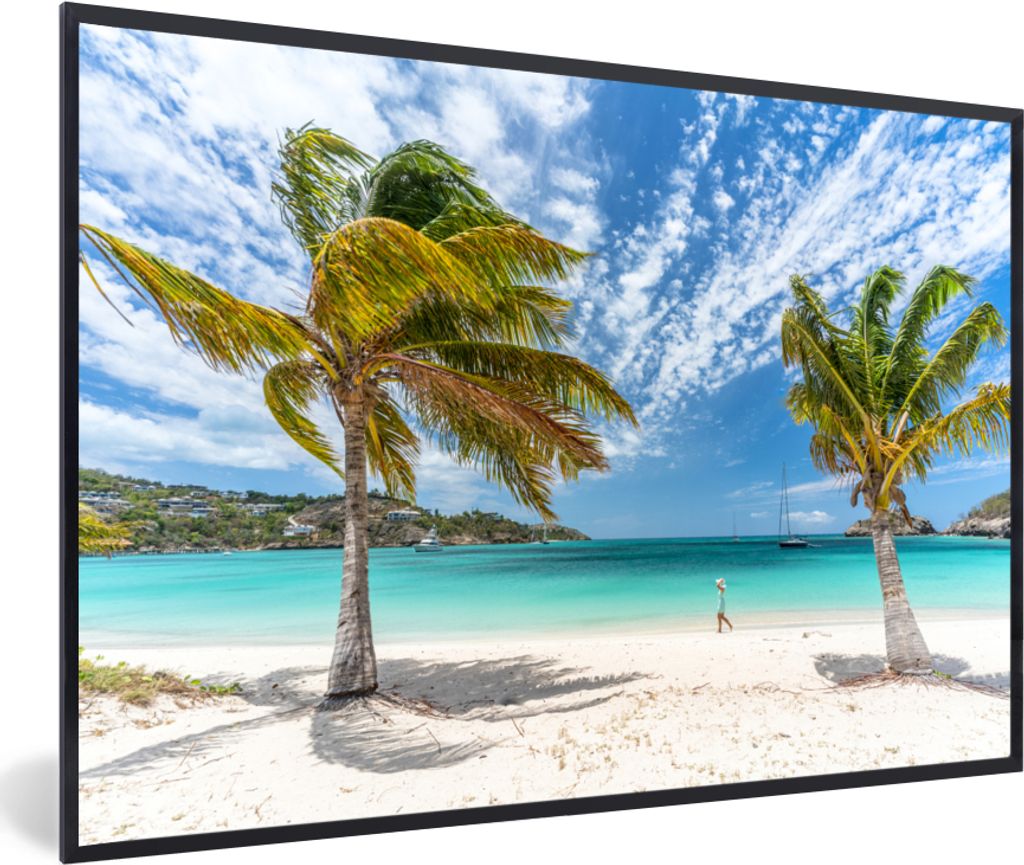 MuchoWow MuchoWow Gerahmtes Poster Strand - Palmen - Wolken 30x20 cm - Poster mit zchwarzem Bilderrahmen - Kunstdruck - Bild-Poster