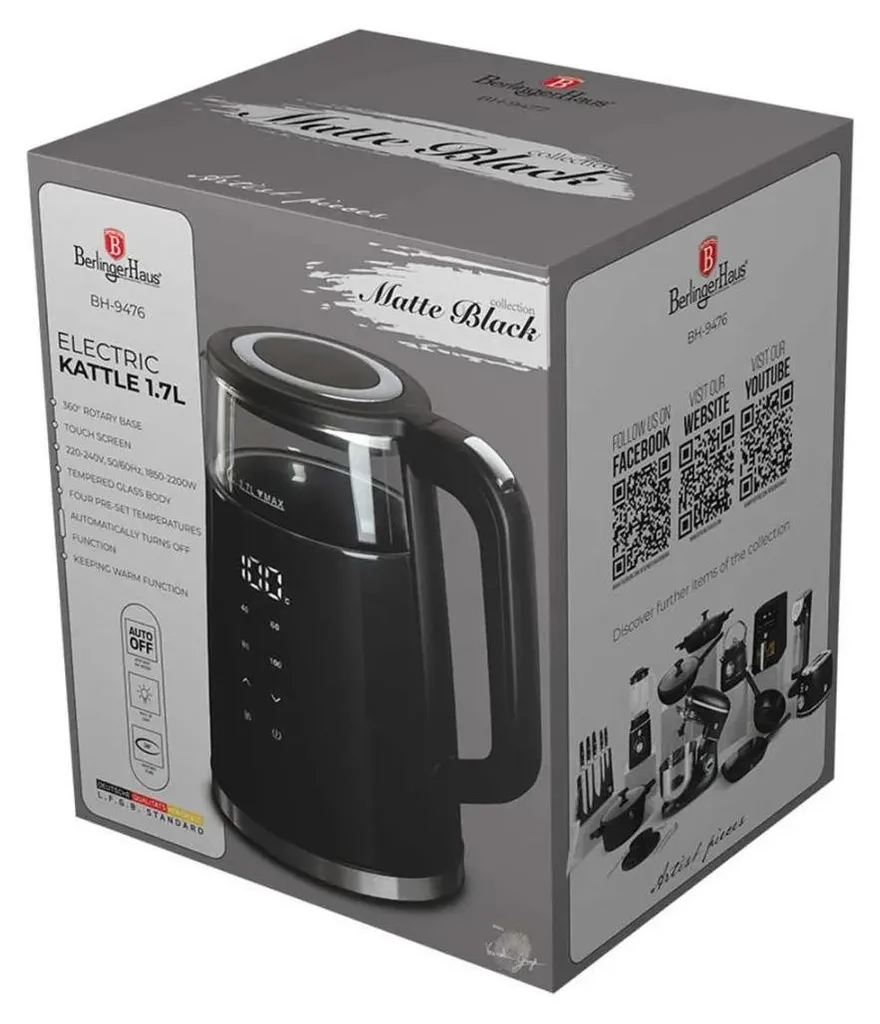 Bouilloire Électrique Familiale 1,7L pour Thé et Café Berlinger Haus Noir