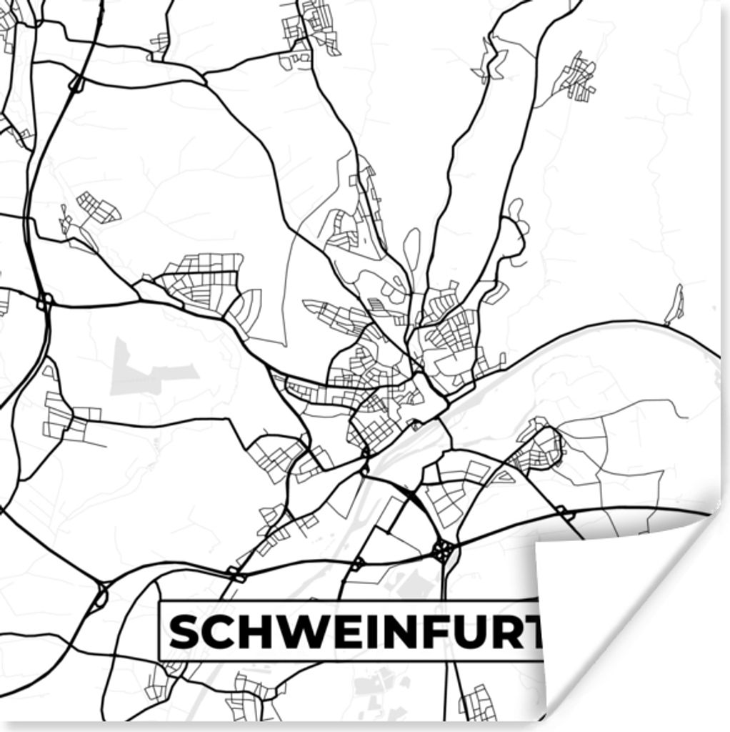 MuchoWow Poster Schweinfurt - Stadtplan - Karte 100x100 cm - Babyzimmer