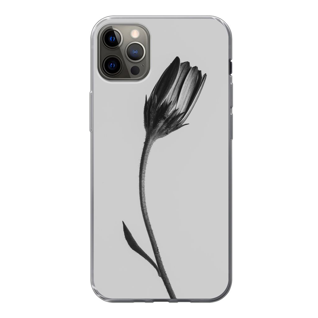 MuchoWow Handyhülle Schutzhülle Hülle für iPhone 13 Pro Max Pflanze - Makro - Schwarz - Weiß Silikon Softcase Handy Hülle - Mobiltelefon
