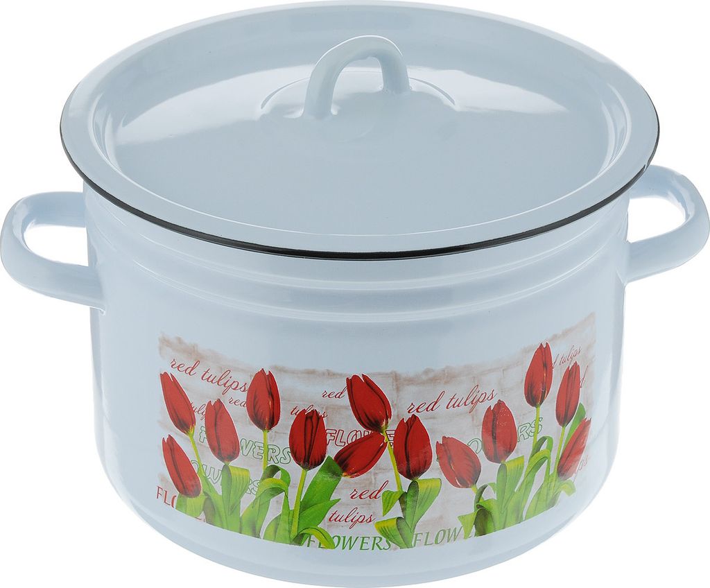 Tulpen Emaille Kochtopf Topf 5,5 Liter ca 23,5cm Durchmesser / Retro Nostalgie Geschirr