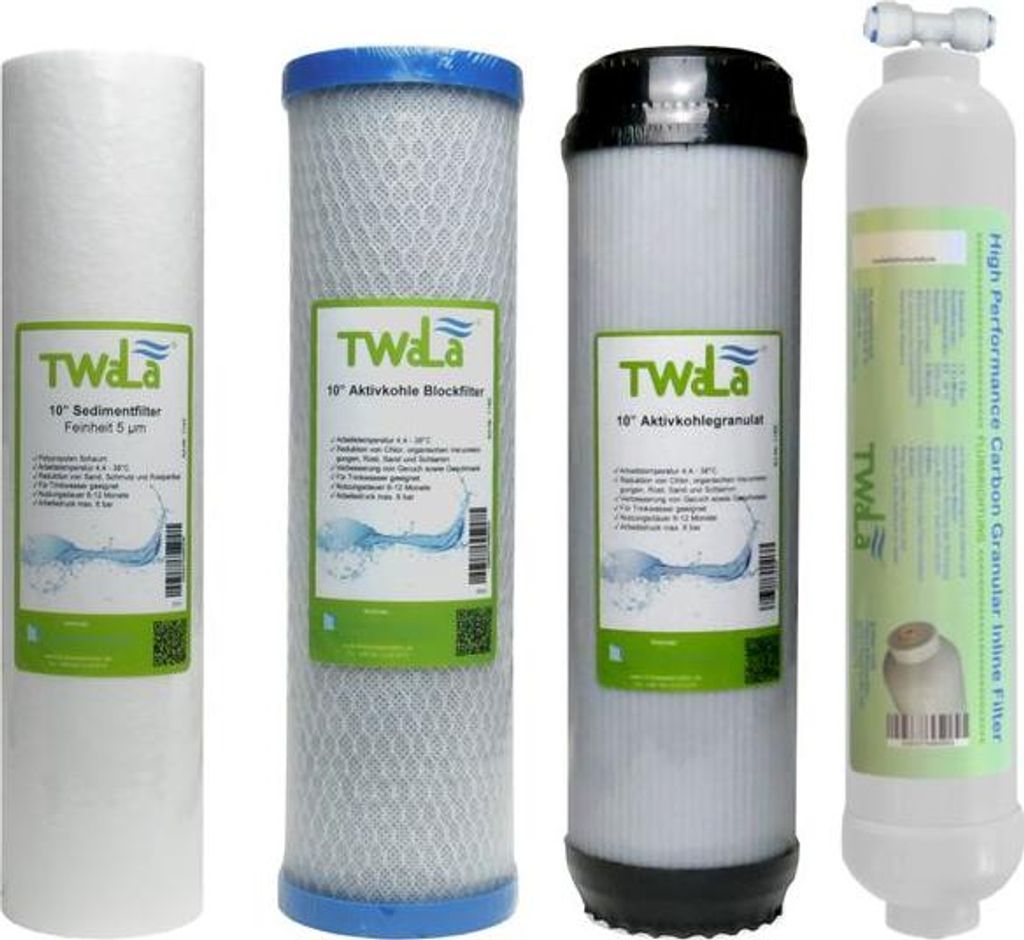 TWaLa 10' Filter Set 4-teilig Trinkwasser Filter für RO Umkehrosmose, Brunnenwasser, Wasserfilter