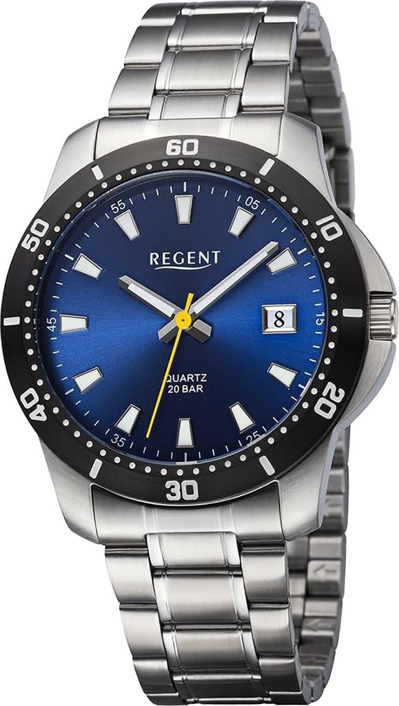 Regent Metall Herren Uhr Armbanduhr Quarz silber Metallarmband D2URBA753
