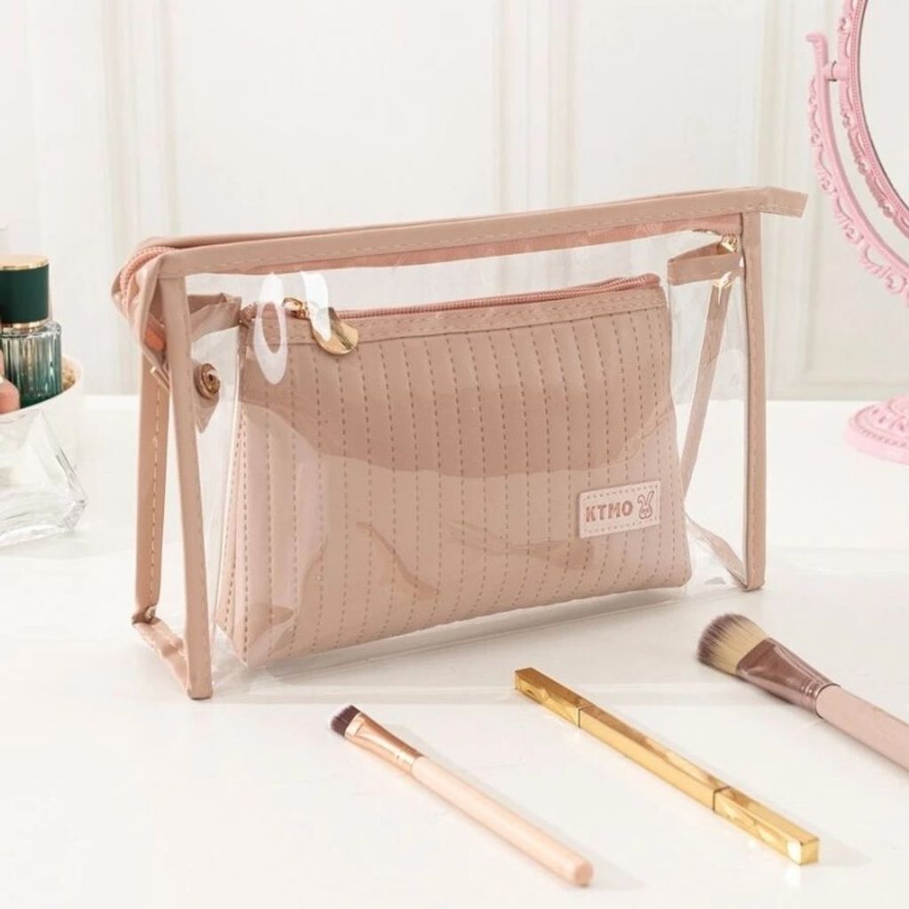 Satz Kosmetiktaschen 2in1 Puder rosa transparent KS102WZ2