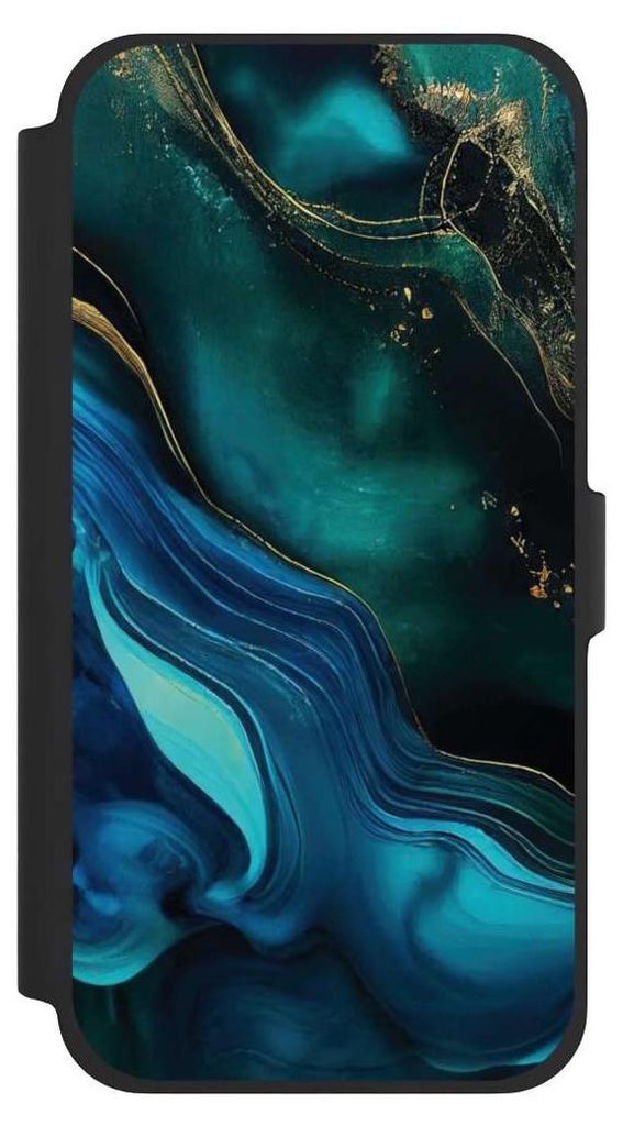 NIVOCASE Klapphülle für Apple iPhone 13 Pro Max Handyhülle aus Kunst Leder NIVOflip schwarz Art Farbverlauf Marmor