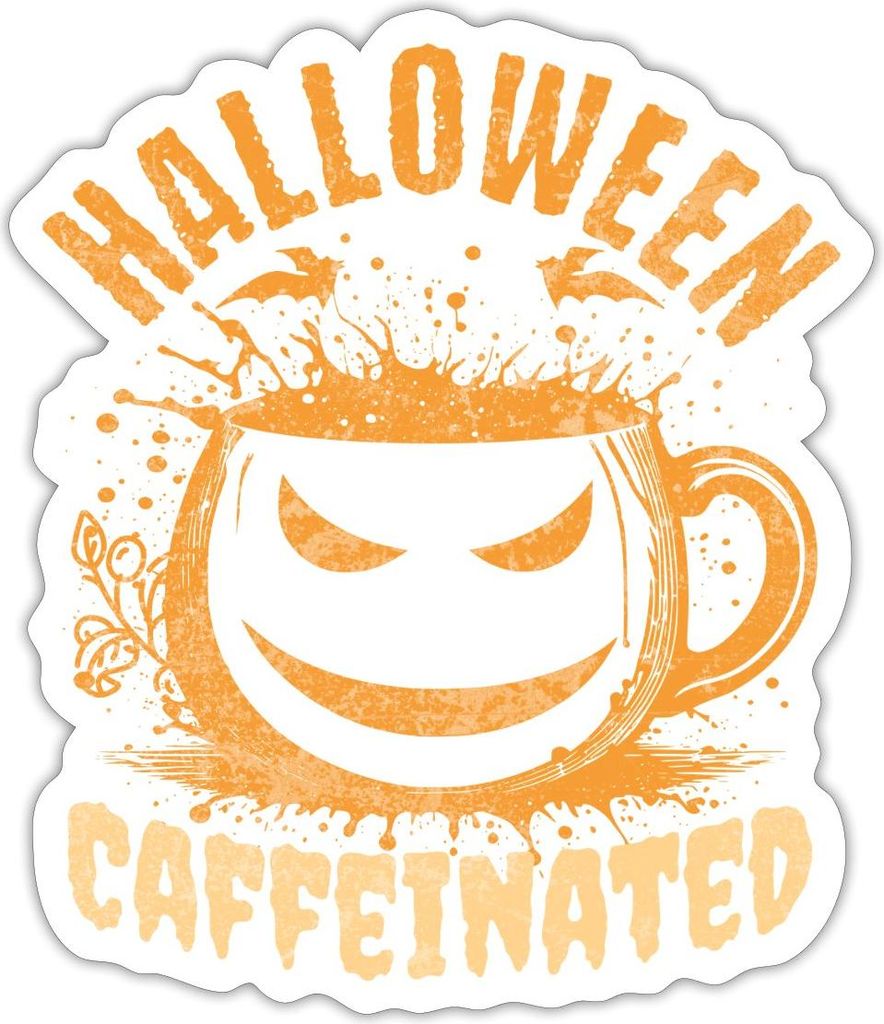 Spreadshirt Halloween Caffeinated Gruselig Sticker Aufkleber, 10 x 10 cm, Mattweiß