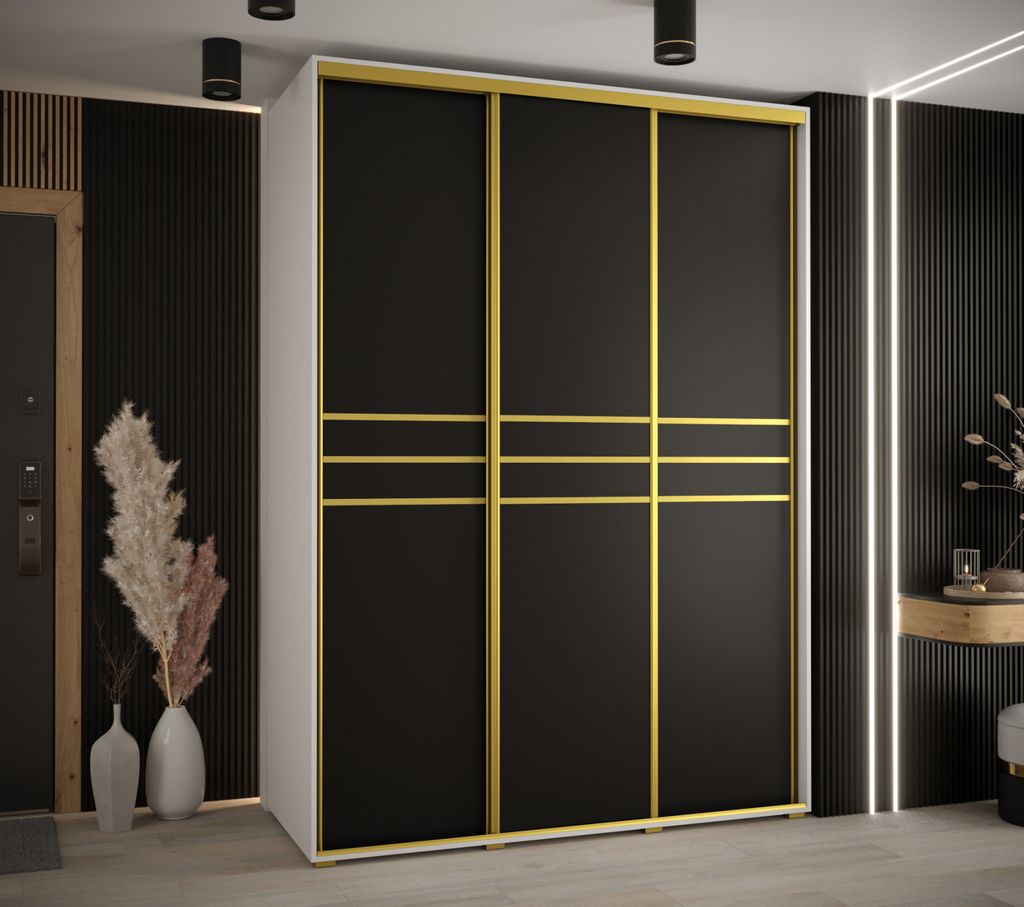 Kleiderschrank ASIRI 10 – 170/60 cm, weiß/schwarz/gold