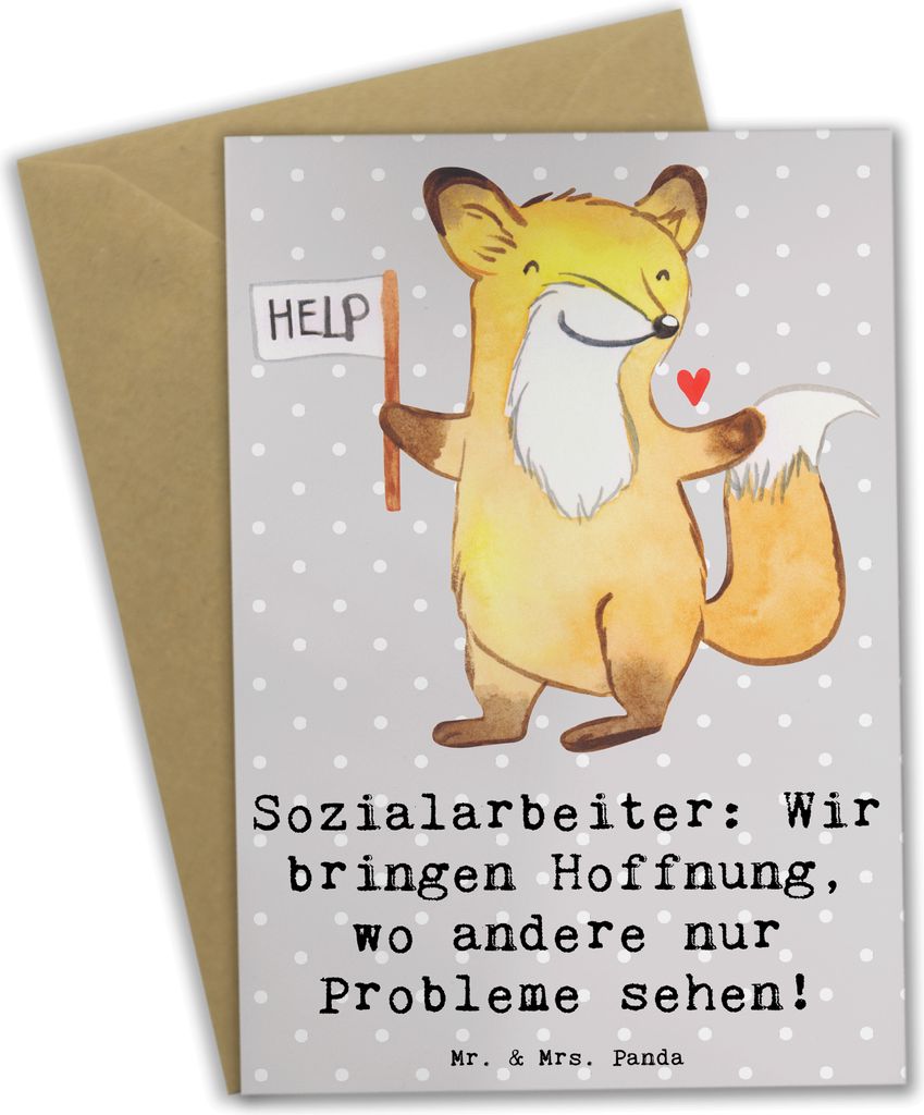 Mr. & Mrs. Panda Grußkarte Sozialarbeiterin Hoffnungsträger - Grau Pastell - Geschenk, Berufsalltag, kreative Geschenke, einladungskarten, Handar...