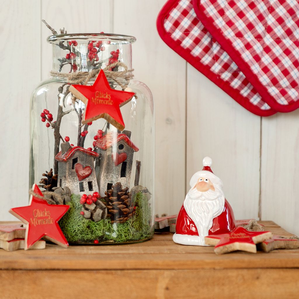 Weihnachtsmann-Figur Set 13 cm Rot – Keramik Dekoration, Festliche Atmosphäre, Tischdeko, Weihnachten, 2er Set, 2 Stück