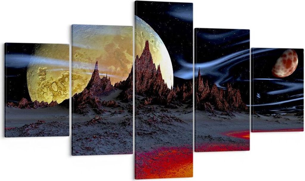 Bild auf Leinwand - Leinwandbild - Planeten Mond Universum - 125x70cm - Wand Bild - Wanddeko - Leinwanddruck - Bilder - Kunstdruck - Wanddekoration...