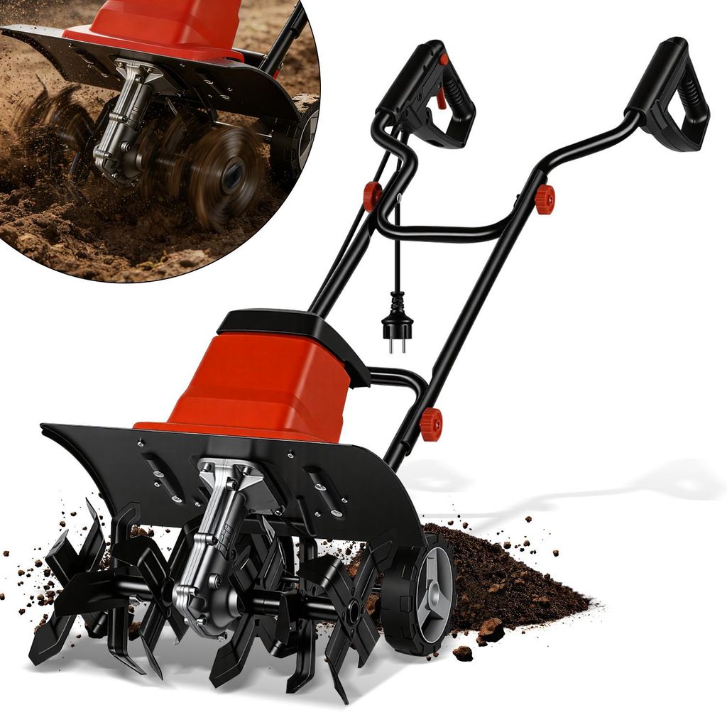 Izrielar Gartenfräse elektrisch 1500W mit Rädern, Bodenfräse 40 cm Arbeitsbreite, 22 cm Arbeitstiefe elektrische Bodenhacke Motorhacke, 24 Messe...