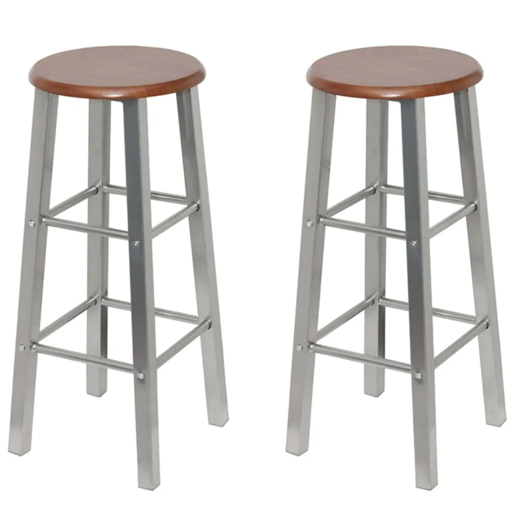 Tabouret Haut Argenté Lot de 4 avec Assise MDF Brune Anti-rayures