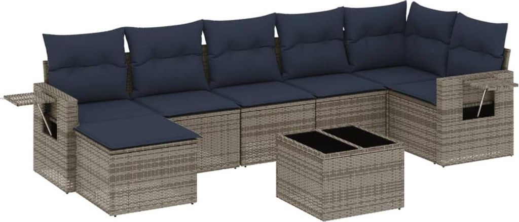 8-teiliges Gartensofa-Set mit Kissen, grau, Polyrattan