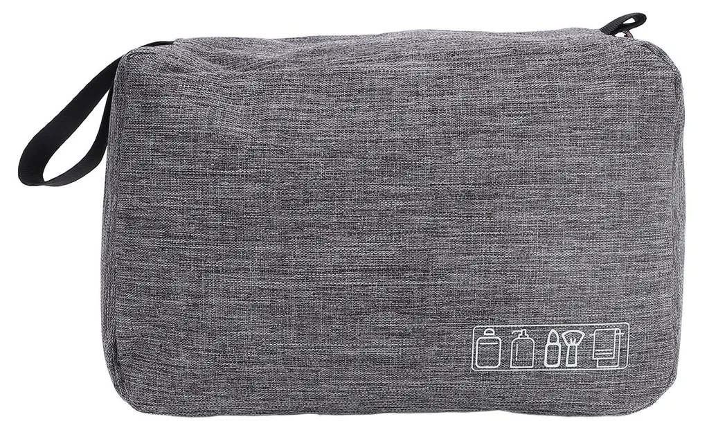 Pochette à cosmétiques de voyage grise avec fermeture éclair et rangement