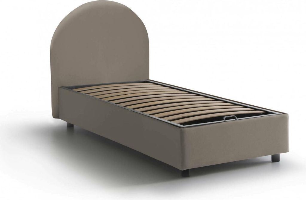 Einzelbett Ginevra, Containerbett mit Kunstlederbezug, 100% Italy, Frontöffnung, passend für Matratze 80x190 cm, Turteltaube