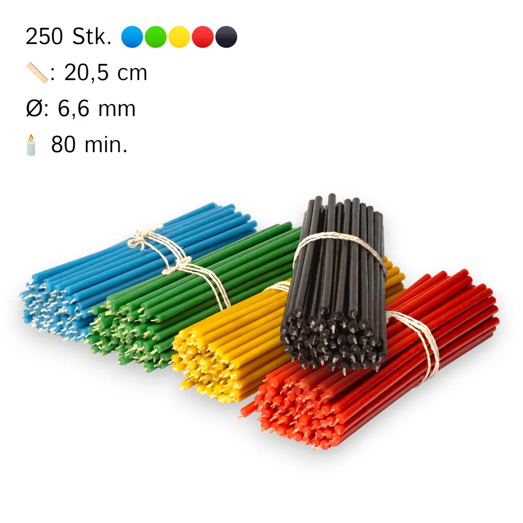 Maxi Scorta 250 Candele Cera d'Api N60 | Prezzo Shock 5 Colori 20,5cm