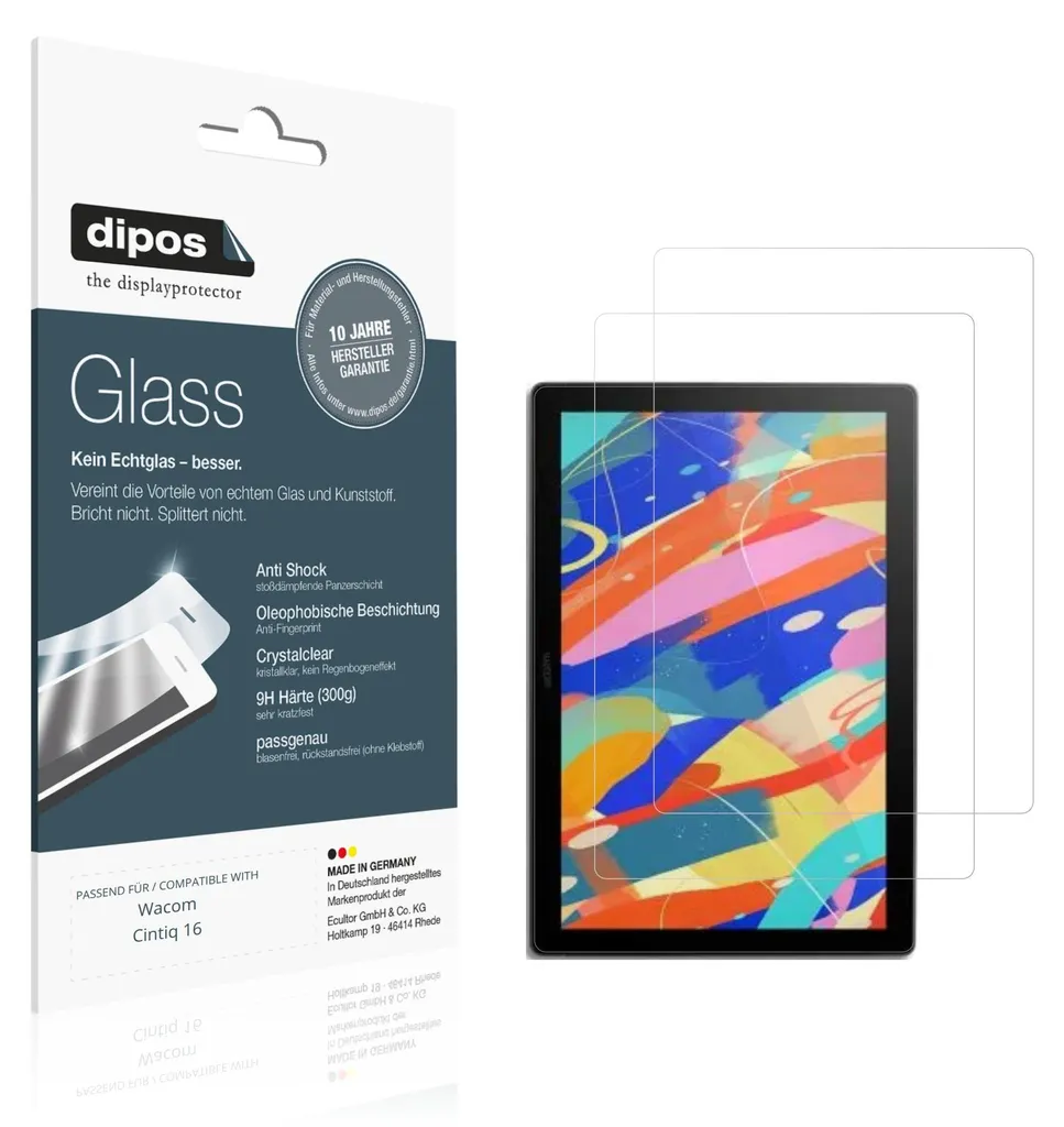 2x Protection écran pour Wacom Cintiq 16 - Verre souple flexible 9H dipos