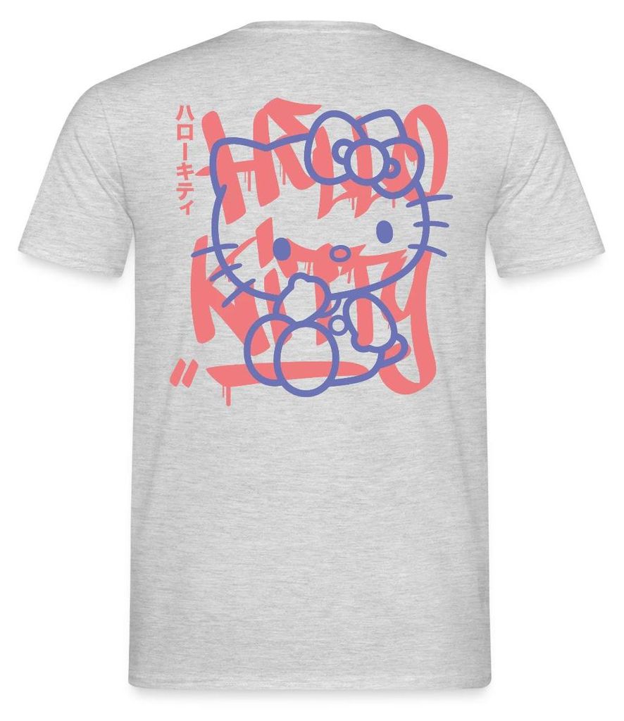 Spreadshirt Hello Kitty Mit Schriftzug Graffiti Stil Männer T-Shirt, M, Grau meliert