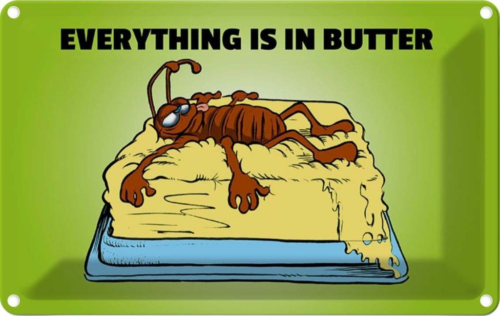 vianmo Blechschild 12x18 cm Everything in butter Kakerlake Dekoration