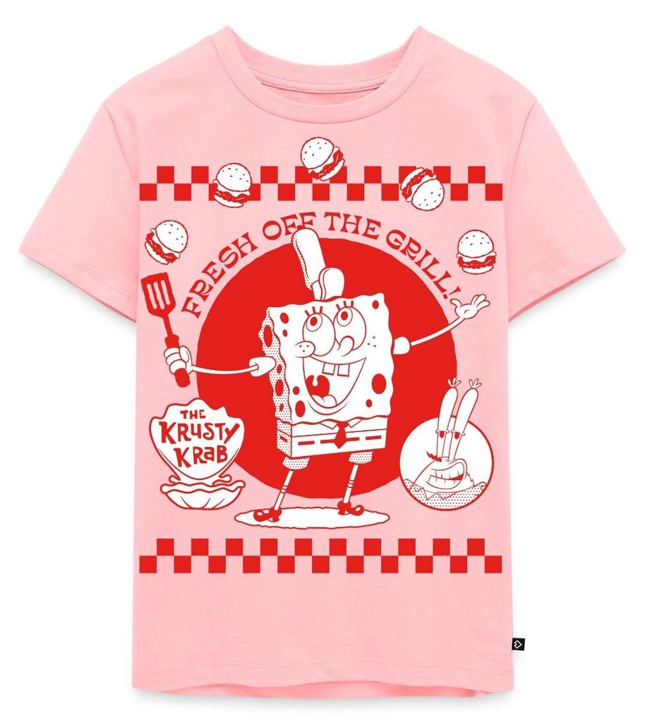 Spreadshirt Spongebob Schwammkopf Fresh Off The Grill Kinder Premium T-Shirt, 98/104 (2 Jahre), Rosa