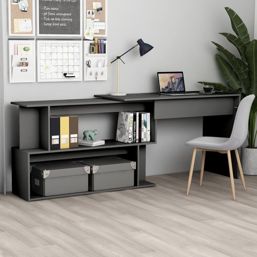 Möbel Eckschreibtisch Grau 200x50x76 cm Holzwerkstoff - Computertisch 801100