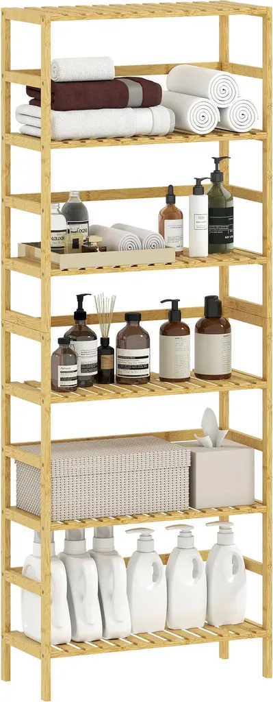 Étagère en bambou à 6 niveaux - Rangement autoportant bois naturel 98cm