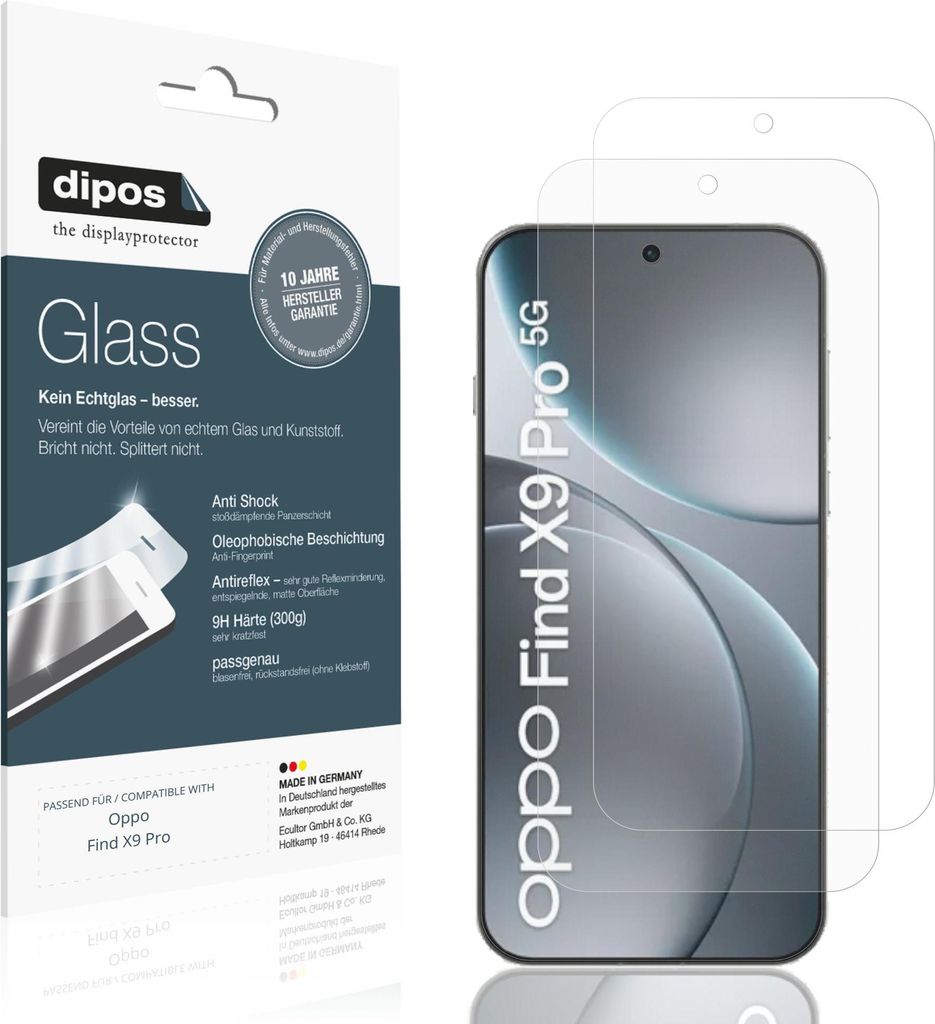 2x Schutzfolie für Oppo Find X9 Pro matt - Anti-Shock 9H Folie dipos Glass Kunststoffglas