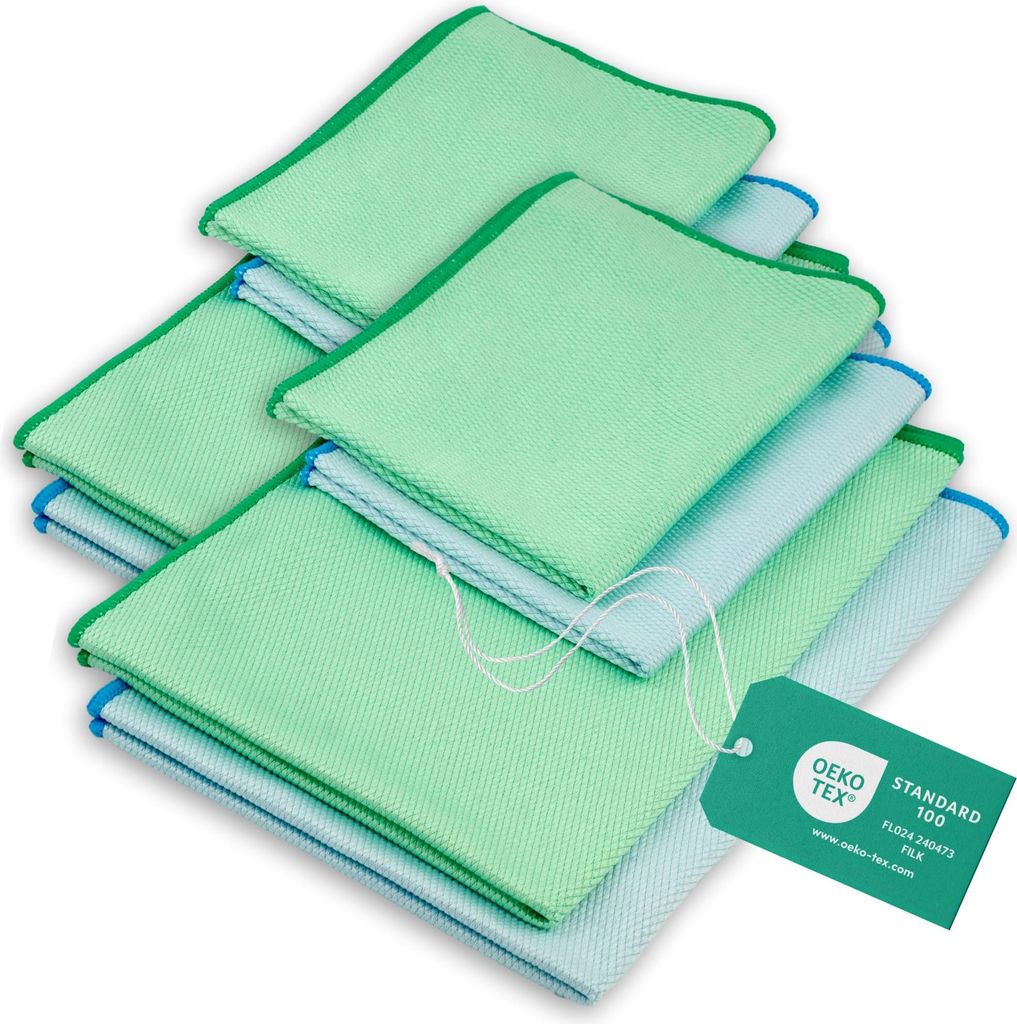 ELEXACLEAN Fenstertücher streifenfrei, Mikrofaser Scheibentuch (8 Stück, 60x40 cm & 40x30 cm) OEKO-TEX Standard 100 - Premium Putztücher, idea...