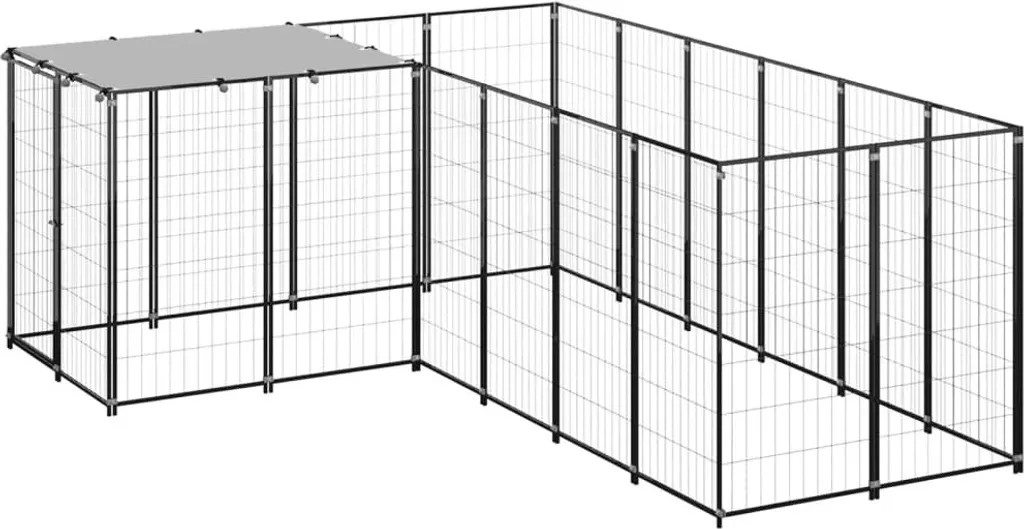 Enclos pour Chien Chenil en Acier Noir 4,84 m² - Parc de Détente
