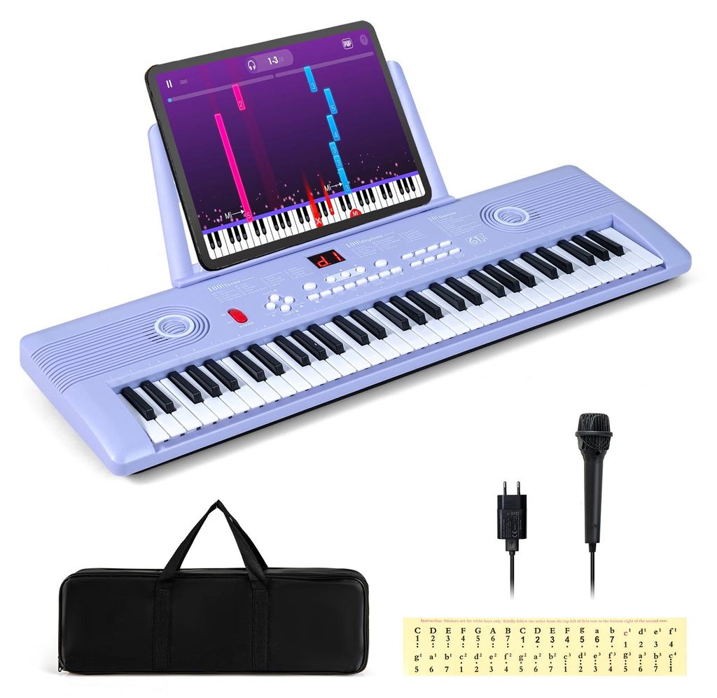 COSTWAY Keyboard Piano 61 Tasten, Digital Piano mit Ständer & Mikrofon & Tragetasche, E-Piano für Einsteiger, Klavier für Kinder und Anfänger, ...