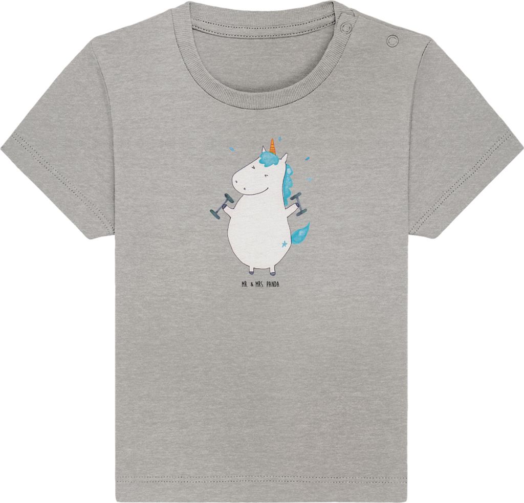 Mr. & Mrs. Panda T-Shirt Einhorn Fitness 24. - 36. Monat - Heather Grey - Geschenk, Baby Jerseyshirt, Babyshirt, Einhörner, Organic Shirt, Abnehme...