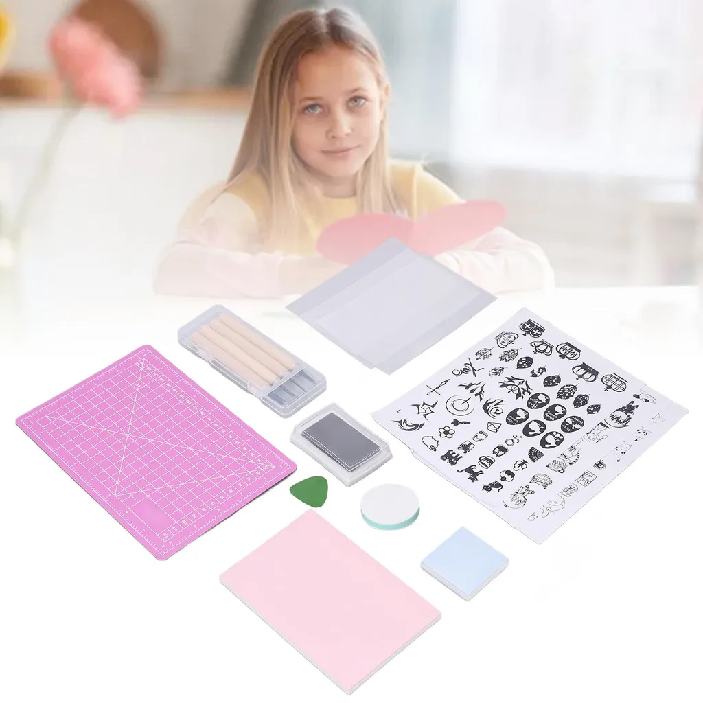 Kit gravure tampons DIY avec plaque A5 violette et gouges de précision - 3
