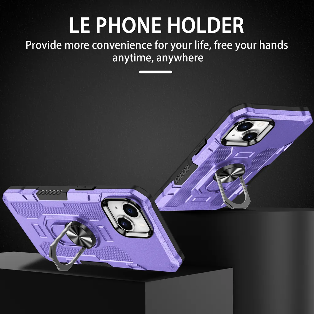 Custodia iPhone 15 Armor Viola: Protezione Militare con Anello Supporto - 5