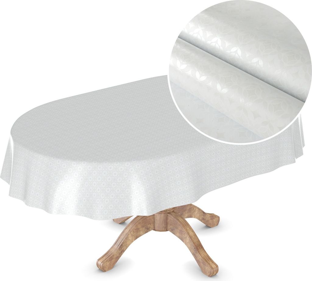 Tischdecke Wachstuch MIMOSA Einfarbig Weiß Robust Wasserabweisend Oval Breite 140 cm Länge 320 cm
