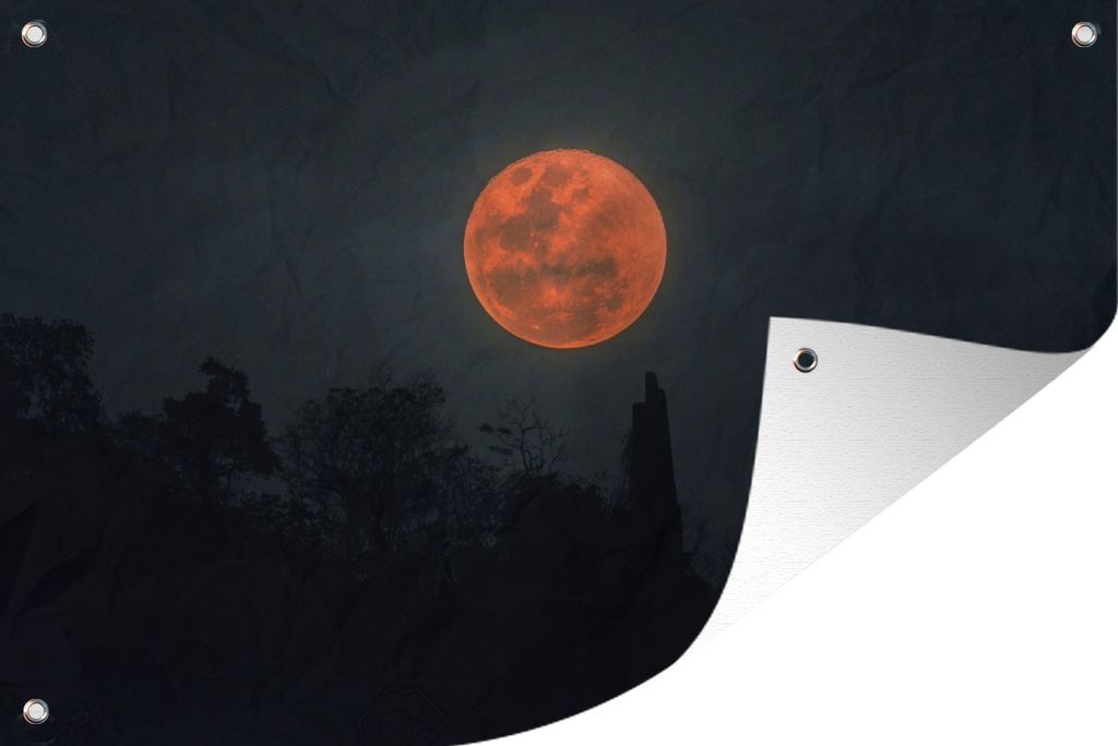 MuchoWow 120x80 cm Outdoor-Poster Gartendeko Sichtschutz Garten Poster für den Garten Mond - Berg - Baum