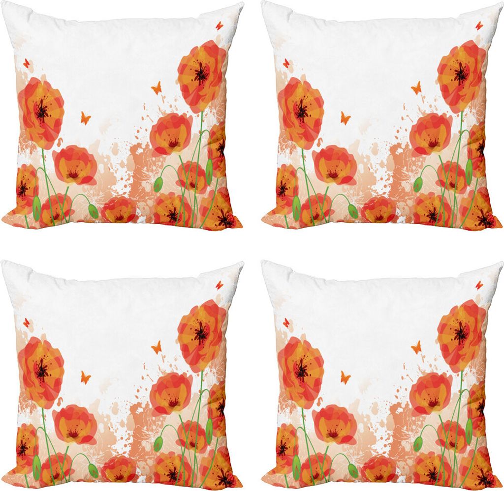 ABAKUHAUS Mohn Kissenbezug Set (4 Stück), Braut Aquarell-Kunst, Moderner Doppelseitiger Digitaldruck, 45 cm x 45 cm, rot-Weiss