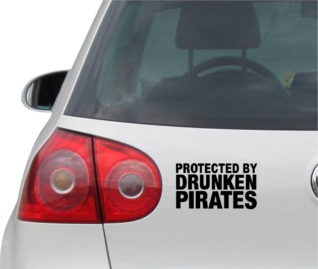 Aufkleber / Autoaufkleber - JDM - Die cut - Protected By Drunken Pirates Decal Fenster Sticker - schwarz - 149mm x83mm