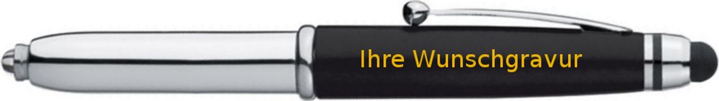 LED Touchpen Kugelschreiber mit goldfarbender Gravur / Farbe: silber-schwarz