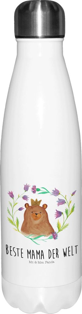 Mr. & Mrs. Panda Wasserflasche Bär Königin - Weiß - Geschenk, Mama, thermo trinkflasche, Thermosflasche, Mutter, Trinkbehälter, Mutti, Mutterta...