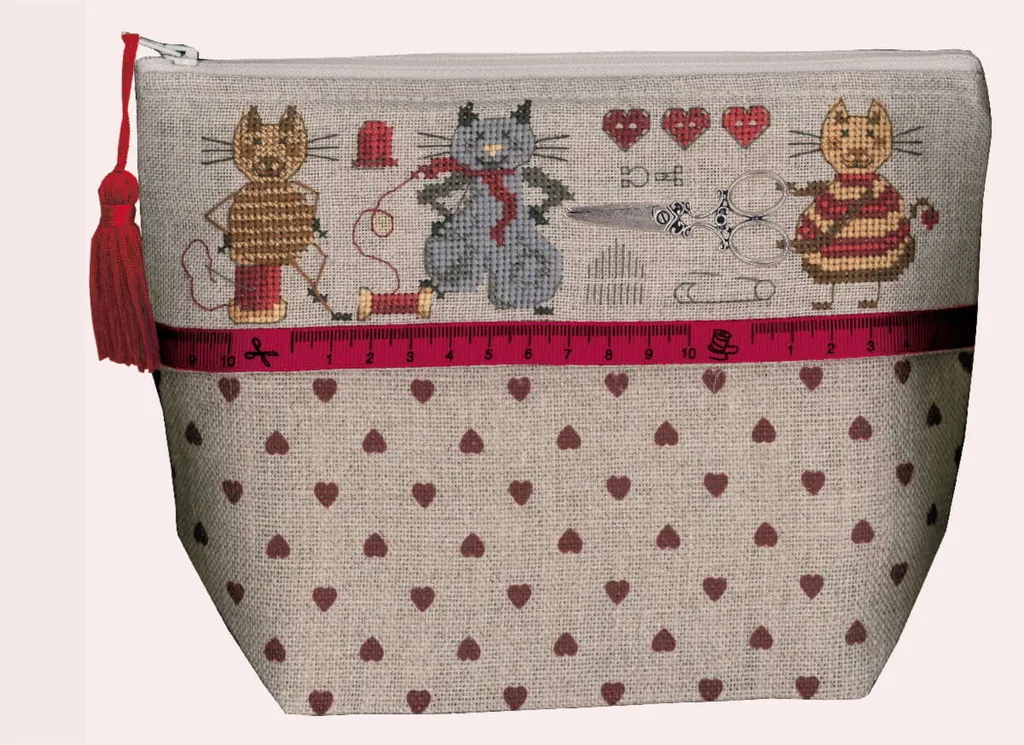 Sac de rangement broderie Pochette Couture Chats Le Bonheur des Dames 23cm