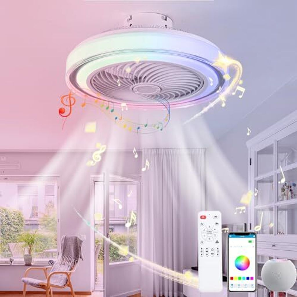 Luyaim led rgb moderne fanlampe Alexa 6 Windgeschwindigkeiten Bluetooth Music Lautsprecher Deckenbeleuchtung Fernbedienung Wohnzimmer Kinder