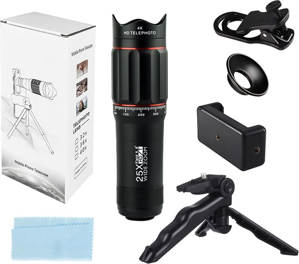Teleobjektiv-Set mit 25-facher Vergr??erung, Stativ, Telefonhalter und Mehr fr Mond, Konzerte, Sportspiele und Vogelbeobachtung