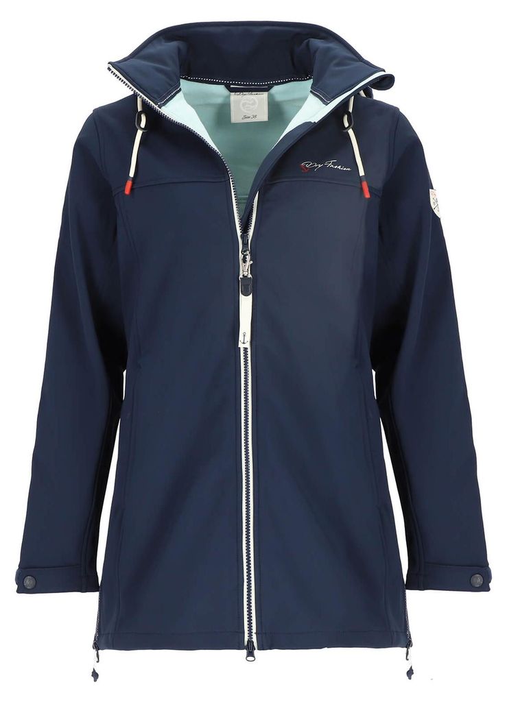 Dry Fashion Damen Softshellmantel Hooge mit Fleece-Innenfutter - Atmungsaktive Softshelljacke mit abnehmbarer Kapuze in Navy Größe 42