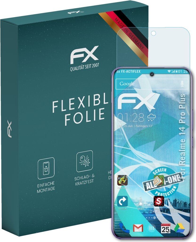 atFoliX FX-ActiFleX 3x Schutzfolie kompatibel mit Realme 14 Pro Plus Folie